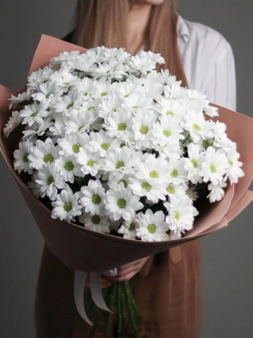 Букет из 25 кустовых хризантем в крафте